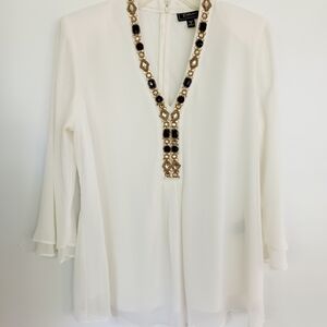 Dress Barn White Relaxed Embellished Blouse